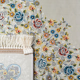 Hunar Bordered Medallion Floral Fringe Rug