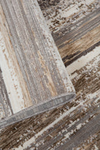 Distressed striped rug with weathered wood texture in brown and cream tones