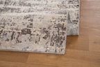 Modern distressed area rug with grey and cream abstract texture pattern