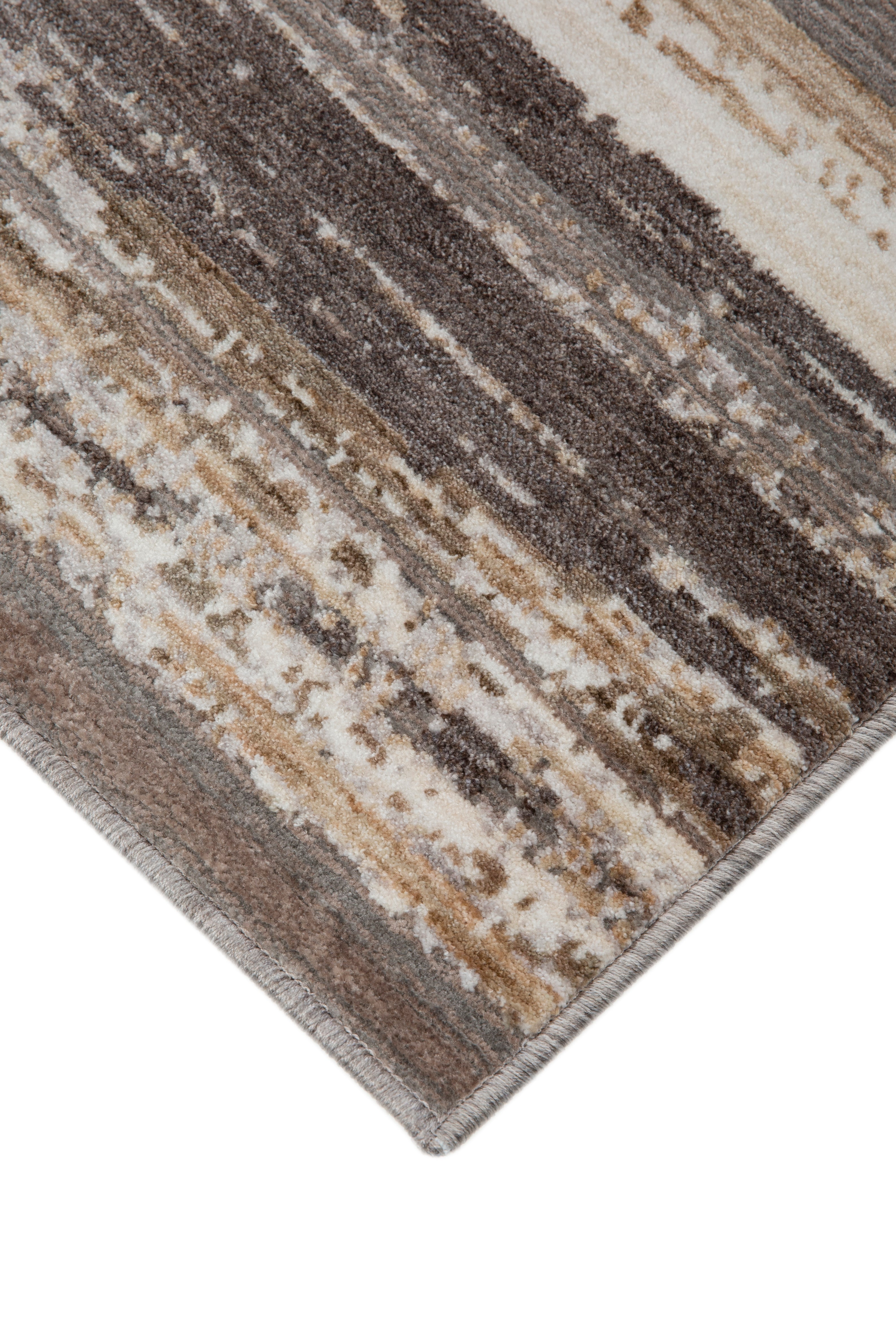 Distressed striped rug with weathered wood texture in brown and cream tones