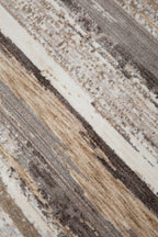 Distressed striped rug with weathered wood texture in brown and cream tones
