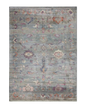 Vintage floral rug with faded botanical pattern in muted blue and rose tones