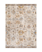 Vintage-style rug with intricate geometric patterns in cream, gold and blue tones