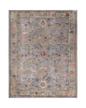 Gray traditional rug with pink floral motifs and ornate border design