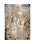 Modern abstract rug with distressed texture in grey, beige, gold and black tones