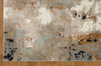 Modern abstract rug with distressed texture in grey, beige, gold and black tones