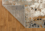 Modern abstract rug with distressed texture in grey, beige, gold and black tones