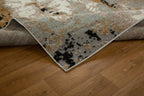 Modern abstract rug with distressed texture in grey, beige, gold and black tones