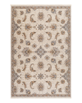 Cream traditional rug with ornate brown floral medallions and scrollwork border