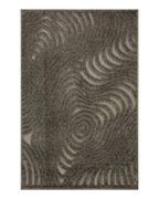 Gray textured rug with swirling abstract botanical pattern design