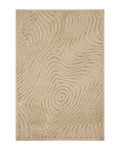 Beige wool rug with concentric circular and wavy line pattern design