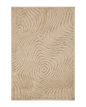 Beige wool rug with concentric circular and wavy line pattern design