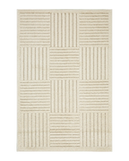 Beige and cream geometric diamond pattern rug with tribal striped design