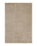 Beige and cream geometric diamond pattern rug with tribal striped design
