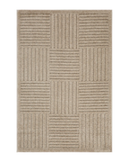 Beige and cream geometric diamond pattern rug with tribal striped design