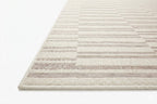 Beige and taupe striped area rug with geometric block pattern design