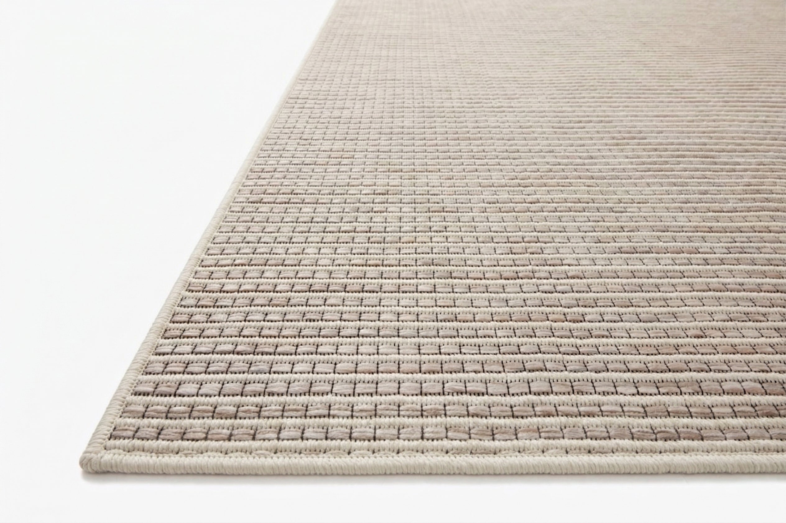 Cream and beige striped wool rug with fine textured horizontal pattern