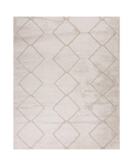 Beige geometric rug with raised diamond pattern and subtle texture throughout