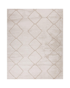 Beige geometric rug with raised diamond pattern and subtle texture throughout