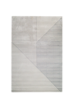 Modern geometric rug with grey and white striped pattern in contemporary design