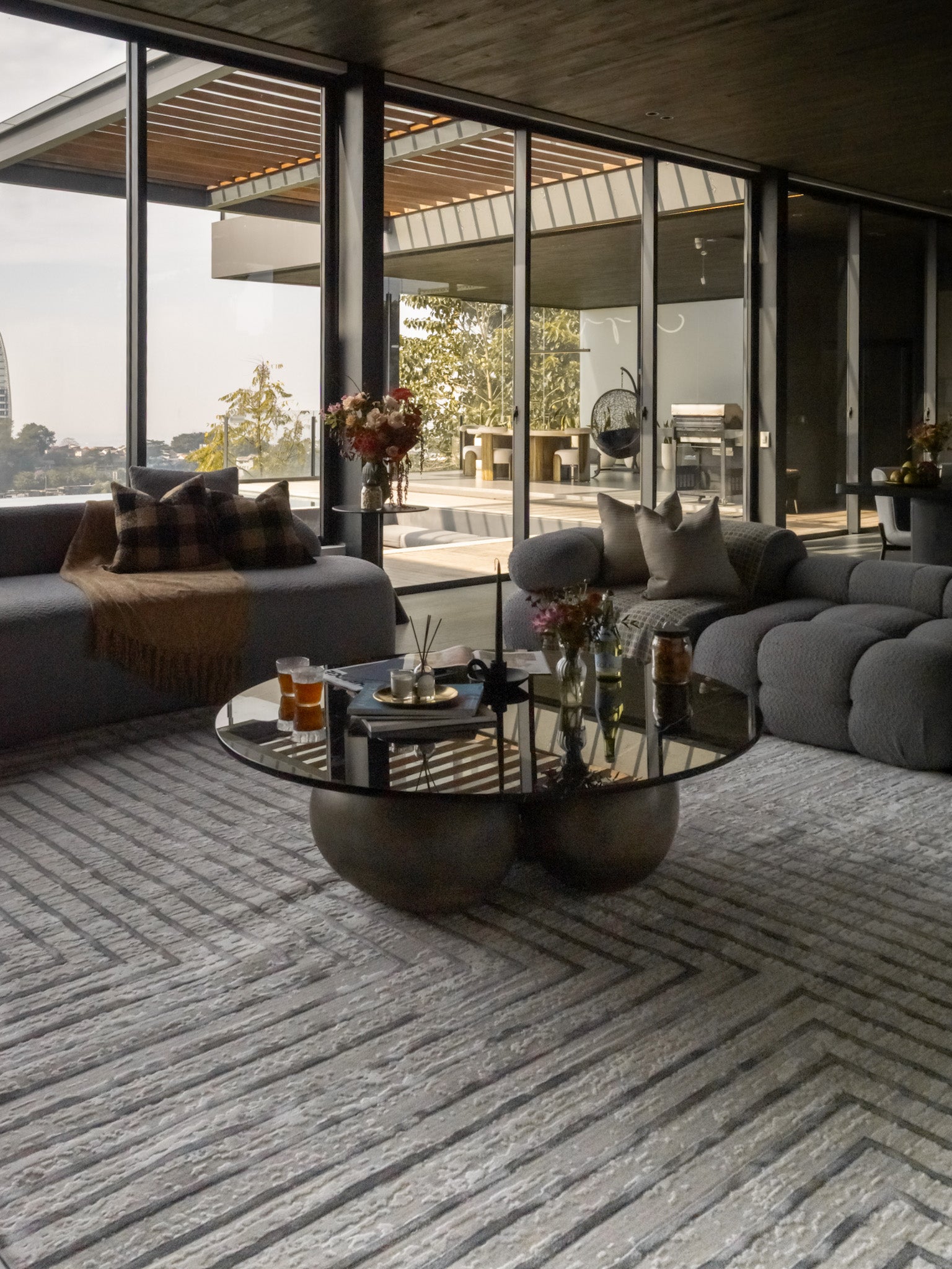 Azure Modern Geometric Line Rug