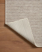 Cream and beige striped wool rug with fine textured horizontal pattern