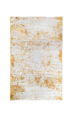 Gold and cream distressed texture rug with abstract weathered pattern