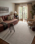 Cream and beige striped wool rug with fine textured horizontal pattern