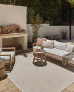 Cream and beige striped wool rug with fine textured horizontal pattern