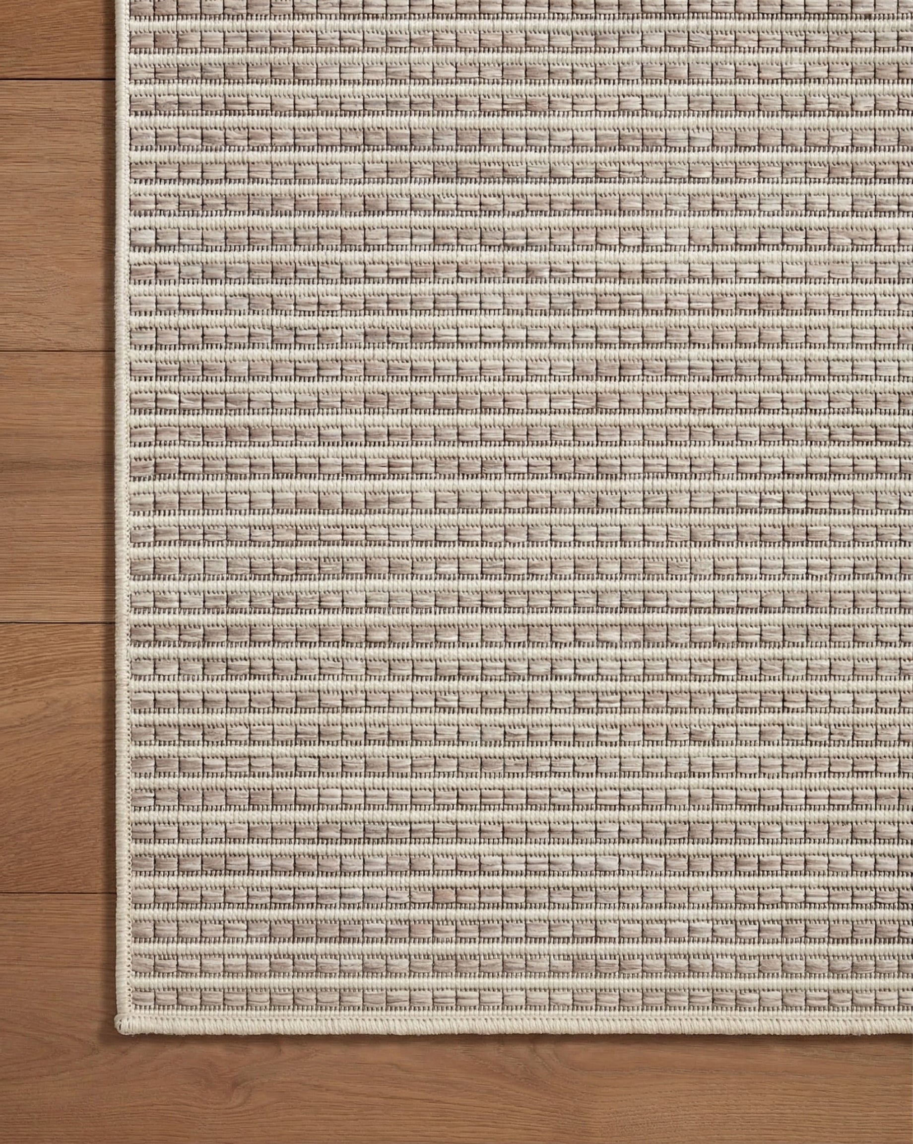 Cream and beige striped wool rug with fine textured horizontal pattern