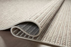 Cream and beige striped wool rug with fine textured horizontal pattern