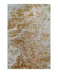 Light blue and gold distressed texture rug with vintage worn pattern