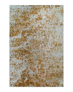 Light blue and gold distressed texture rug with vintage worn pattern