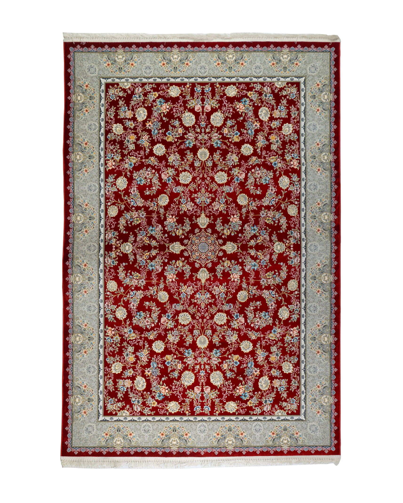 Hunar Bordered Blossom  Fringe Rug