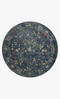 Blue vintage-style rug with floral motifs and ornate border design