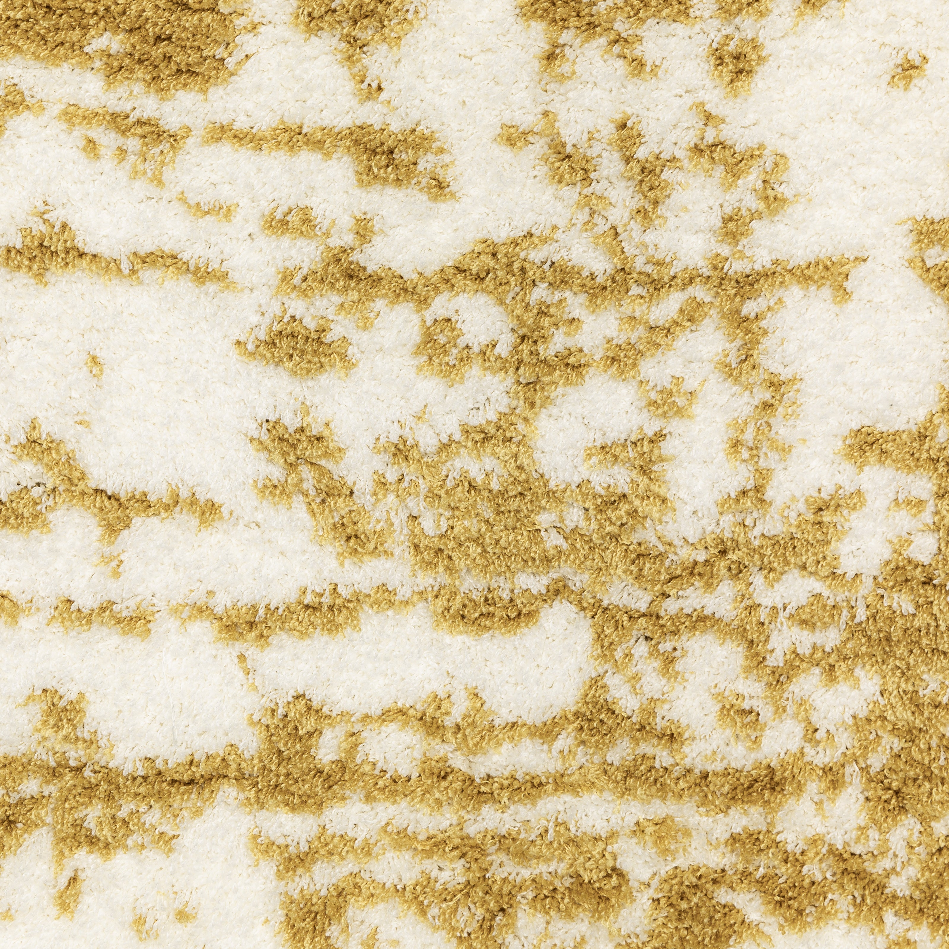 Gold and white distressed texture rug with abstract horizontal pattern