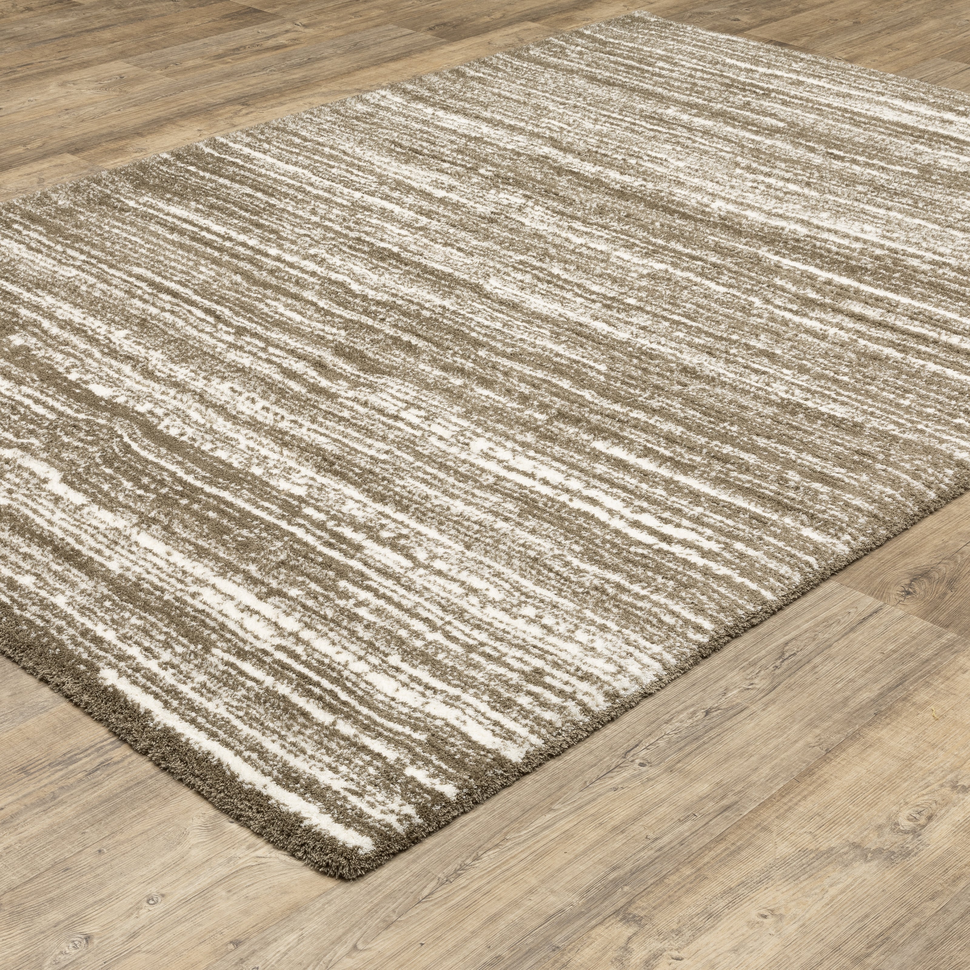 Brown and cream striped texture rug with horizontal woven pattern