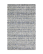 Grey woven rug with dense textured pattern and neutral tones throughout