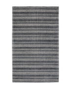 Charcoal grey striped wool rug with horizontal woven texture pattern