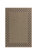 Beige and gray checkered border area rug with natural woven texture