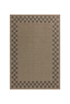 Beige and gray checkered border area rug with natural woven texture
