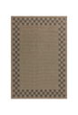 Beige and gray checkered border area rug with natural woven texture