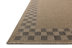 Beige and gray checkered border area rug with natural woven texture