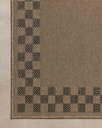 Beige and gray checkered border area rug with natural woven texture