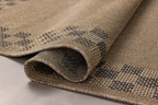 Beige and gray checkered border area rug with natural woven texture