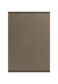 Neutral striped rug with subtle texture and dark border detail
