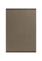 Neutral striped rug with subtle texture and dark border detail