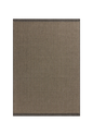 Neutral striped rug with subtle texture and dark border detail