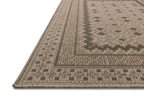 Beige geometric patterned rug with layered borders and textured woven appearance