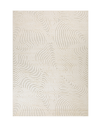 Cream wavy line patterned rug with organic swirled texture design